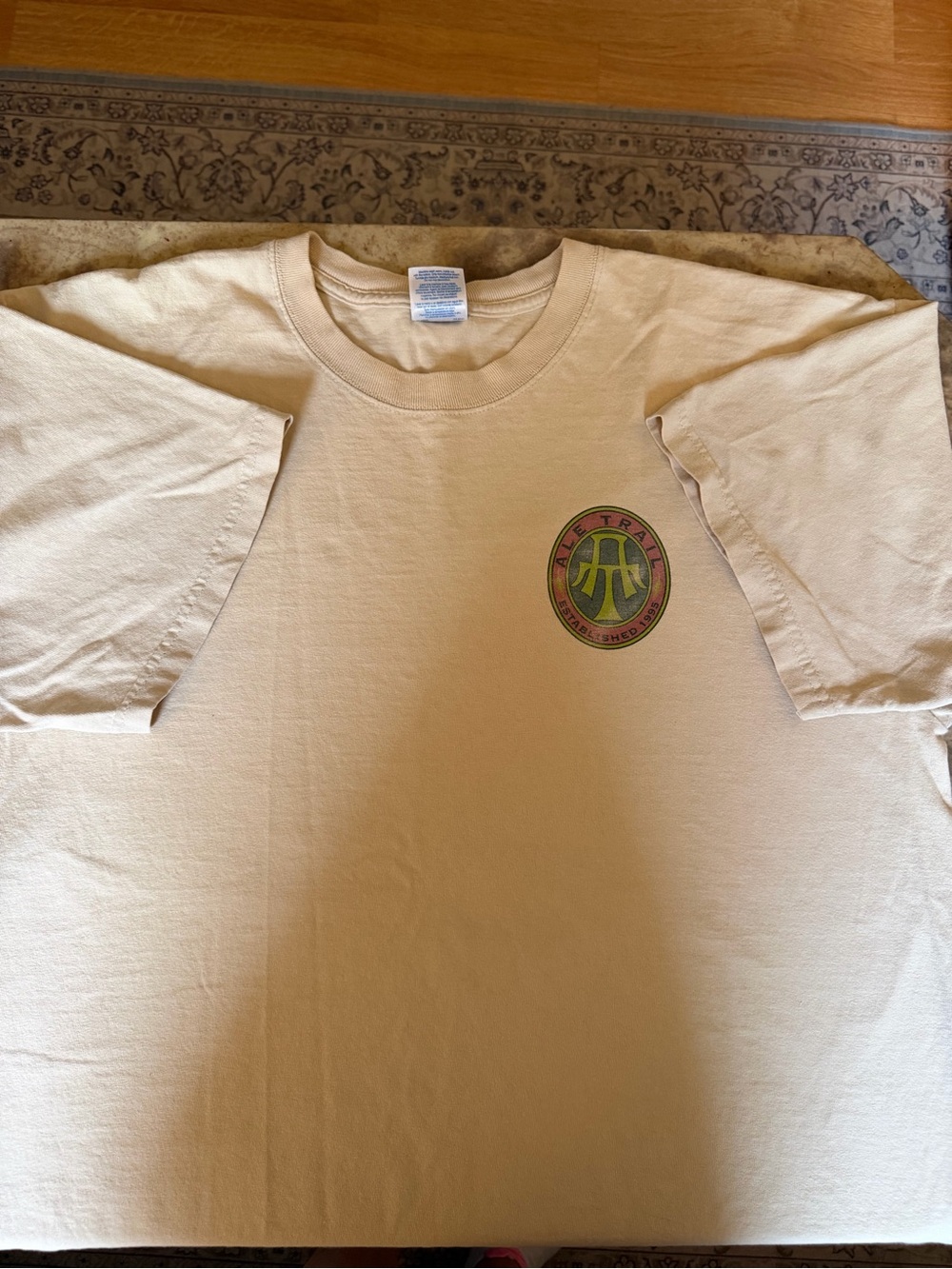Beige Graphic Ale Trail  Logo Tee with Small Chest Emblem